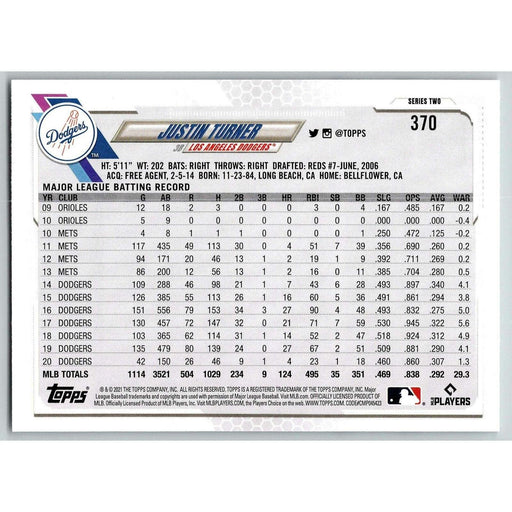 2021 Topps Baseball Complete Set Justin Turner Los Angeles Dodgers #370 - Collectible Craze America