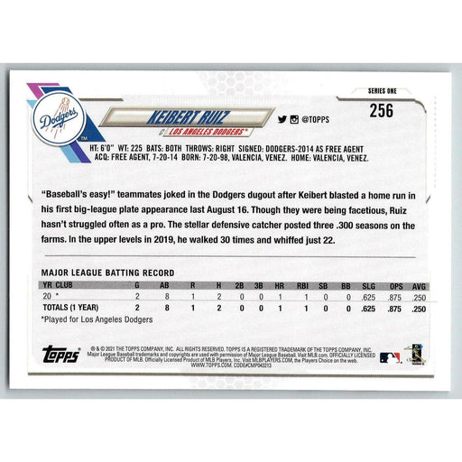 2021 Topps Baseball Complete Set Keibert Ruiz RC Los Angeles Dodgers #256 - Collectible Craze America