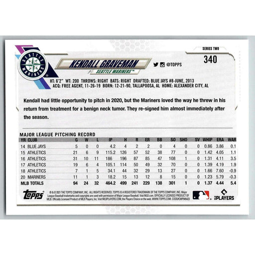 2021 Topps Baseball Complete Set Kendall Graveman Seattle Mariners #340 - Collectible Craze America