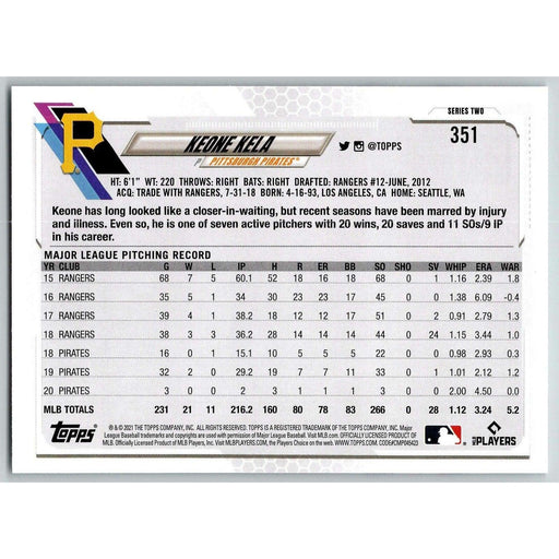 2021 Topps Baseball Complete Set Keone Kela Pittsburgh Pirates #351 - Collectible Craze America