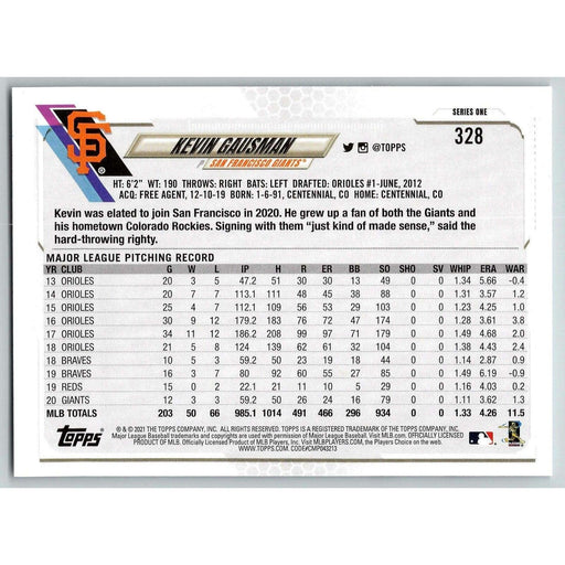 2021 Topps Baseball Complete Set Kevin Gausman RC San Francisco Giants #328 - Collectible Craze America