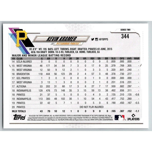 2021 Topps Baseball Complete Set Kevin Kramer Pittsburgh Pirates #344 - Collectible Craze America