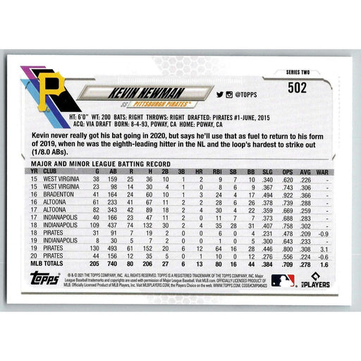 2021 Topps Baseball Complete Set Kevin Newman #502 Tampa Bay Rays - Collectible Craze America