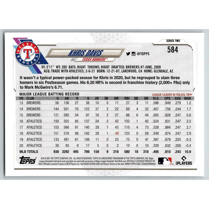 2021 Topps Baseball Complete Set Khris Davis Texas Rangers #584 - Collectible Craze America