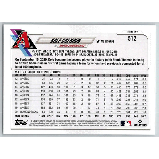 2021 Topps Baseball Complete Set Kole Calhoun #512 Tampa Bay Rays - Collectible Craze America