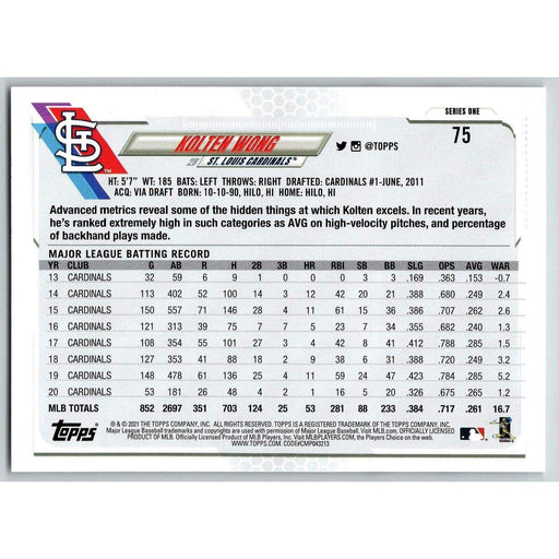 2021 Topps Baseball Complete Set Kolten Wong St. Louis Cardinals #75 - Collectible Craze America