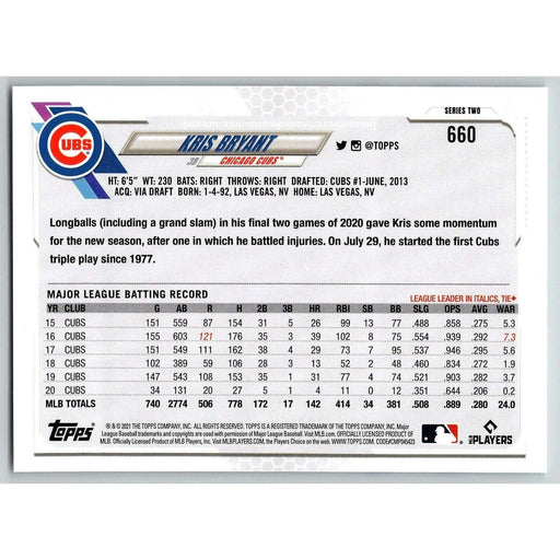 2021 Topps Baseball Complete Set Kris Bryant Chicago Cubs #660 - Collectible Craze America