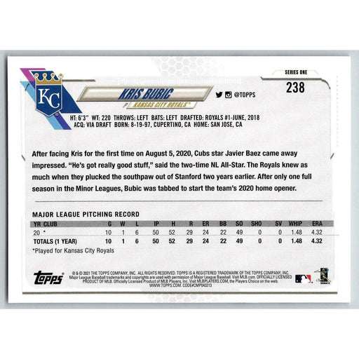 2021 Topps Baseball Complete Set Kris Bubic RC Kansas City Royals #238 - Collectible Craze America