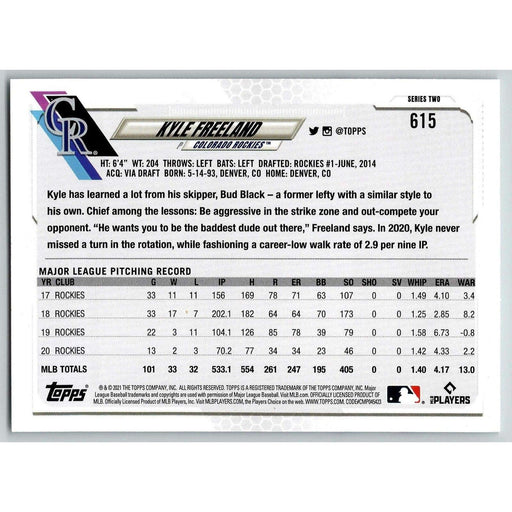2021 Topps Baseball Complete Set Kyle Freeland Colorado Rockies #615 - Collectible Craze America