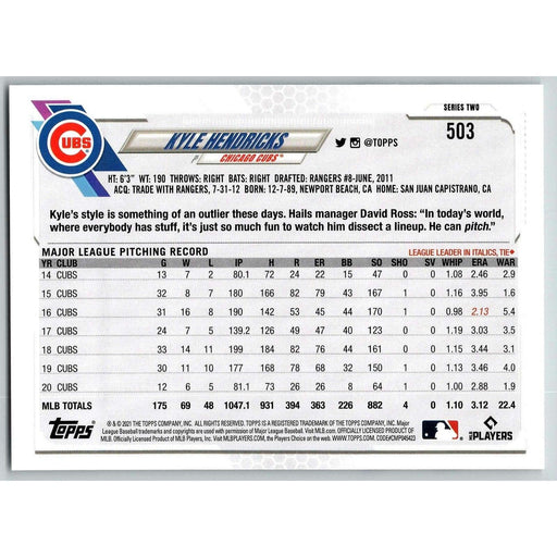 2021 Topps Baseball Complete Set Kyle Hendricks #503 Tampa Bay Rays - Collectible Craze America