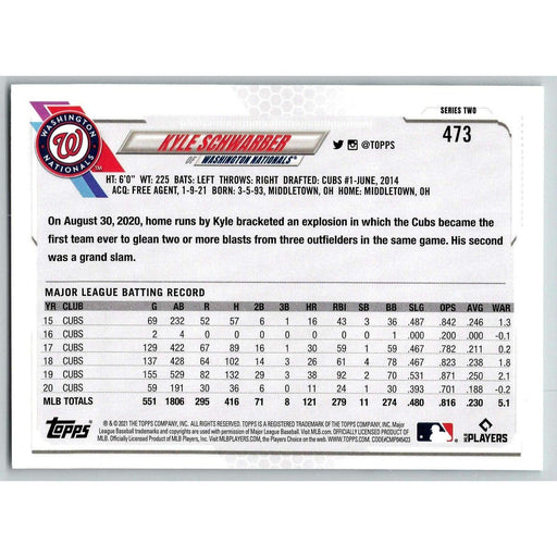 2021 Topps Baseball Complete Set Kyle Schwarber Washington Nationals #473 - Collectible Craze America