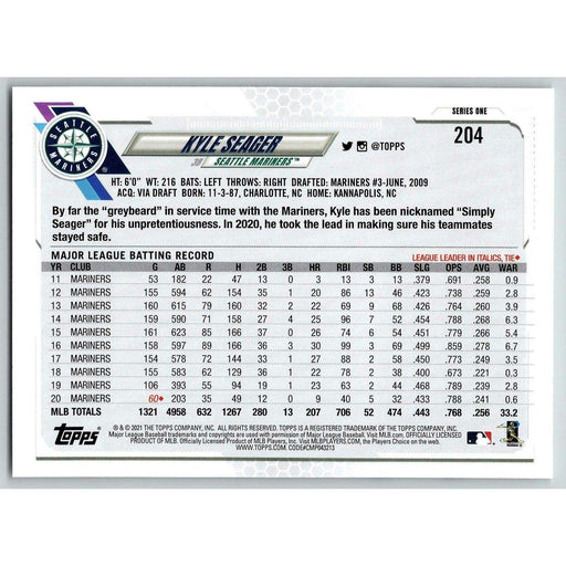 2021 Topps Baseball Complete Set Kyle Seager Seattle Mariners #204 - Collectible Craze America