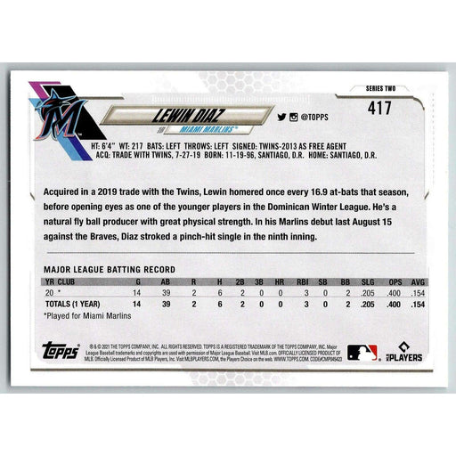 2021 Topps Baseball Complete Set Lewin Diaz RC Miami Marlins #417 - Collectible Craze America