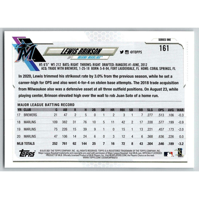 2021 Topps Baseball Complete Set Lewis Brinson Miami Marlins #161 - Collectible Craze America