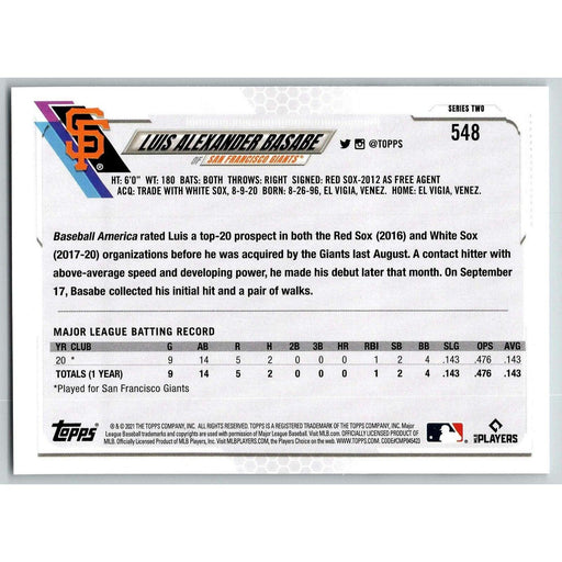 2021 Topps Baseball Complete Set Luis Alexander Basabe RC San Francisco Giants - Collectible Craze America