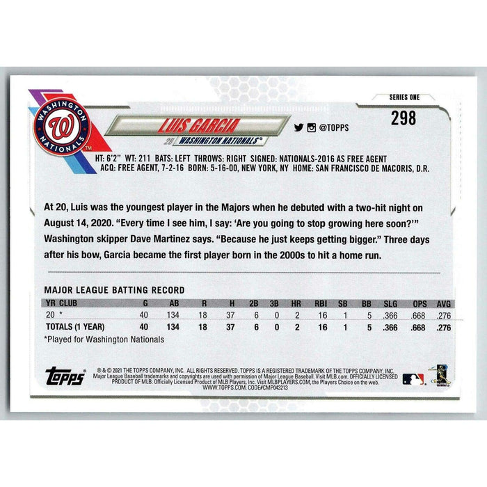 2021 Topps Baseball Complete Set Luis Garcia RC Washington Nationals #298 - Collectible Craze America