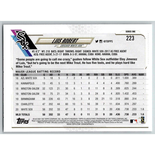 2021 Topps Baseball Complete Set Luis Robert Chicago White Sox #223 - Collectible Craze America