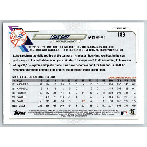 2021 Topps Baseball Complete Set Luke Voit New York Yankees #186 - Collectible Craze America