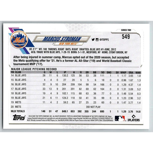 2021 Topps Baseball Complete Set Marcus Stroman New York Mets #549 - Collectible Craze America