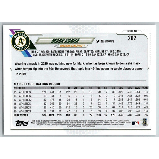 2021 Topps Baseball Complete Set Mark Canha Oakland Athletics #262 - Collectible Craze America