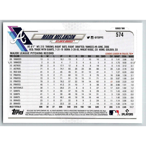 2021 Topps Baseball Complete Set Mark Melancon Atlanta Braves #574 - Collectible Craze America