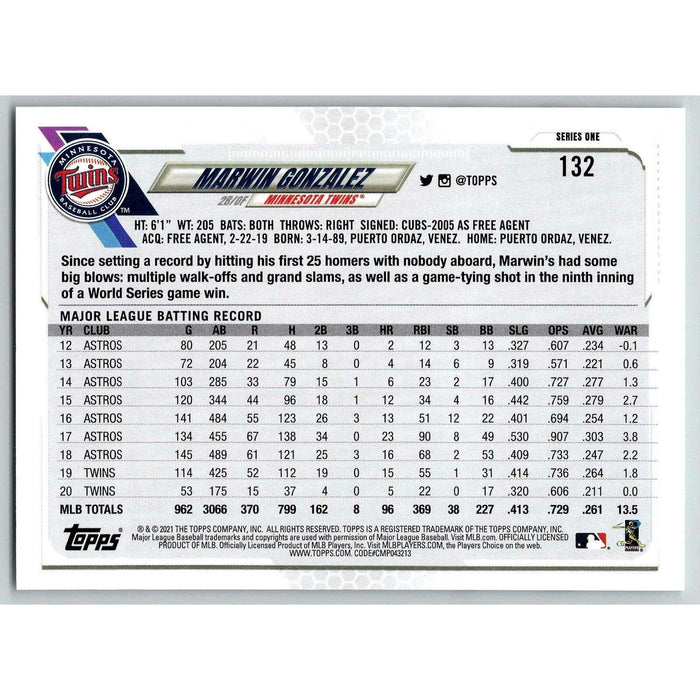 2021 Topps Baseball Complete Set Marwin Gonzalez Minnesota Twins #132 - Collectible Craze America