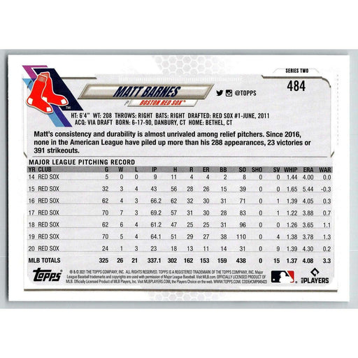 2021 Topps Baseball Complete Set Matt Barnes Boston Red Sox #484 - Collectible Craze America