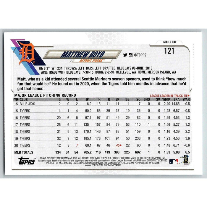 2021 Topps Baseball Complete Set Matthew Boyd Detroit Tigers #121 - Collectible Craze America