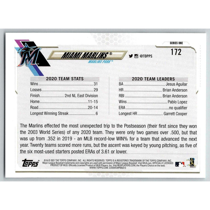 2021 Topps Baseball Complete Set Miami Marlins Miami Marlins #172 - Collectible Craze America