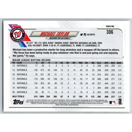 2021 Topps Baseball Complete Set Michael Taylor Washington Nationals #306 - Collectible Craze America