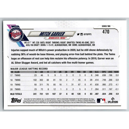 2021 Topps Baseball Complete Set Mitch Garver Minnesota Twins #470 - Collectible Craze America