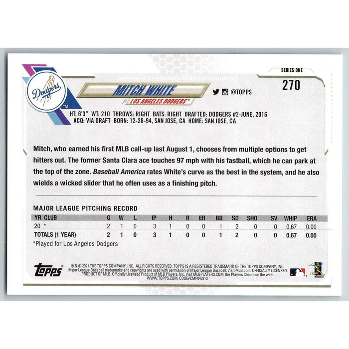 2021 Topps Baseball Complete Set Mitch White RC Los Angeles Dodgers #270 - Collectible Craze America