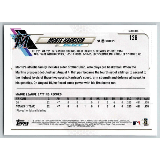 2021 Topps Baseball Complete Set Monte Harrison RC Miami Marlins #126 - Collectible Craze America