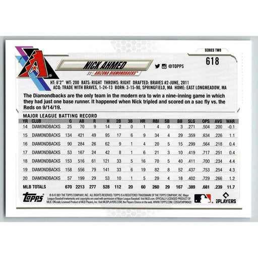 2021 Topps Baseball Complete Set Nick Ahmed Arizona Diamondbacks #618 - Collectible Craze America