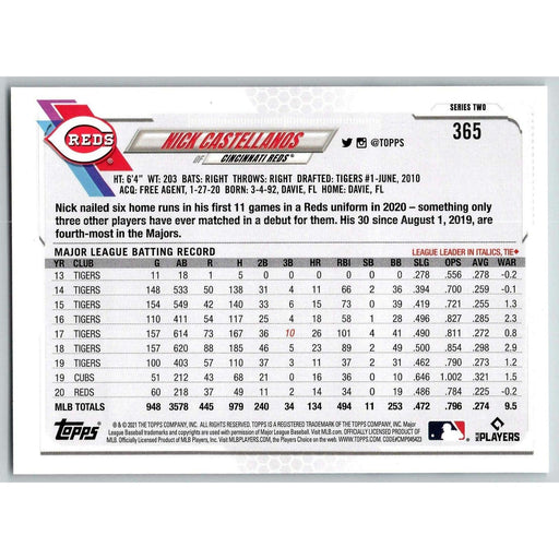 2021 Topps Baseball Complete Set Nick Castellanos Cincinnati Reds #365 - Collectible Craze America