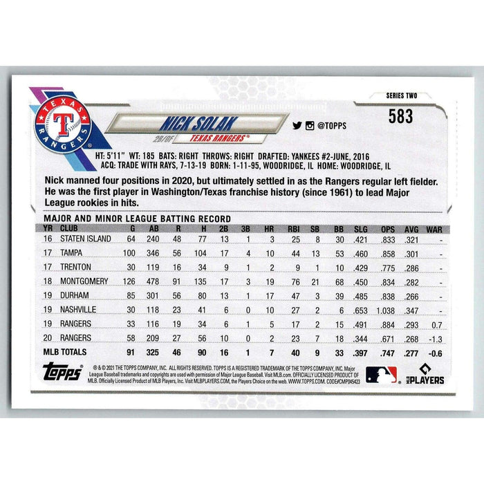 2021 Topps Baseball Complete Set Nick Solak Texas Rangers #583 - Collectible Craze America