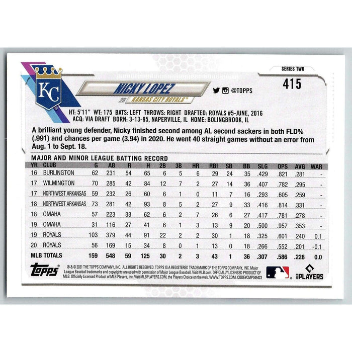 2021 Topps Baseball Complete Set Nicky Lopez Kansas City Royals #415 - Collectible Craze America