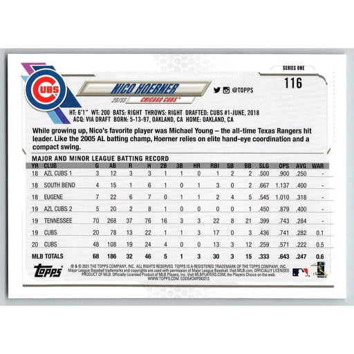 2021 Topps Baseball Complete Set Nico Hoerner Chicago Cubs #116 - Collectible Craze America