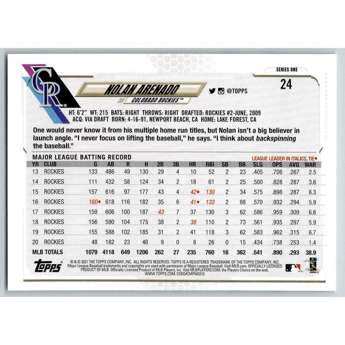 2021 Topps Baseball Complete Set Nolan Arenado Colorado Rockies #24 - Collectible Craze America
