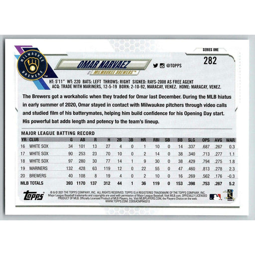 2021 Topps Baseball Complete Set Omar Narvaez Milwaukee Brewers #282 - Collectible Craze America