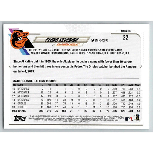 2021 Topps Baseball Complete Set Pedro Severino Baltimore Orioles #22 - Collectible Craze America