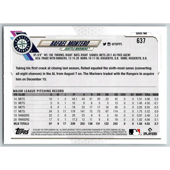 2021 Topps Baseball Complete Set Rafael Montero Seattle Mariners #637 - Collectible Craze America