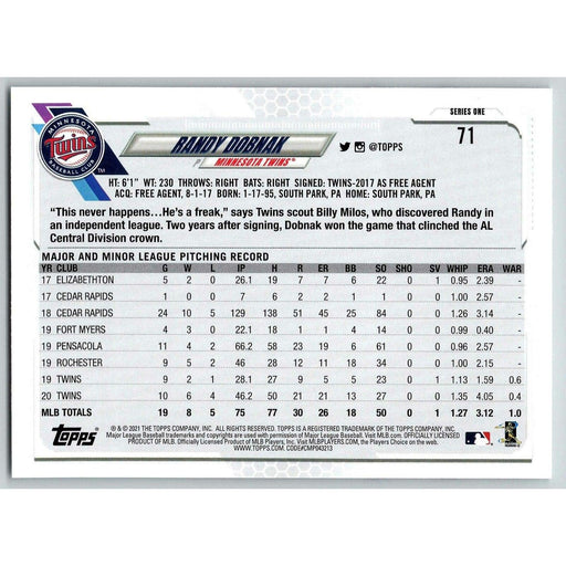 2021 Topps Baseball Complete Set Randy Dobnak Minnesota Twins #71 - Collectible Craze America