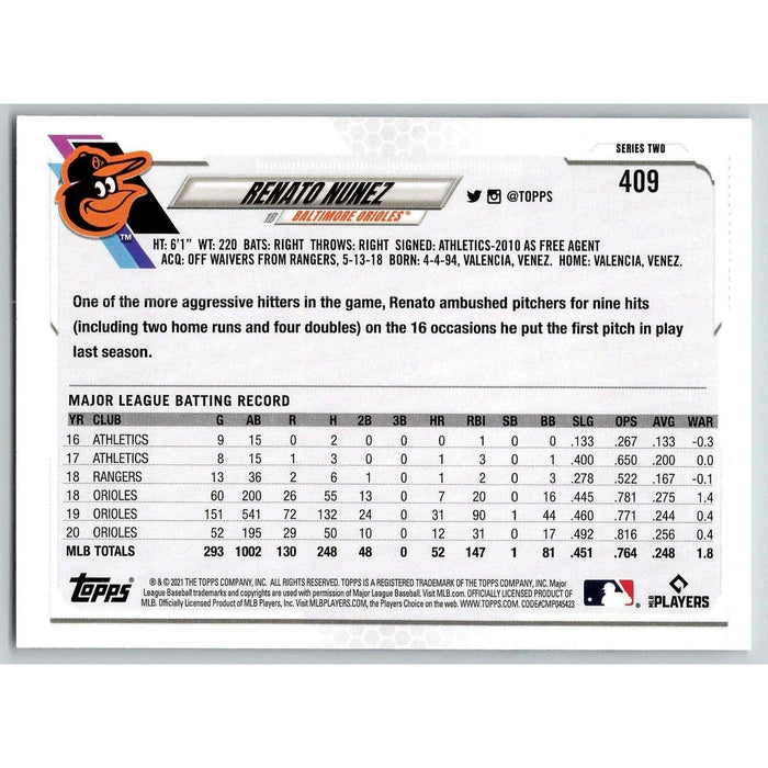 2021 Topps Baseball Complete Set Renato Nunez Baltimore Orioles #409 - Collectible Craze America