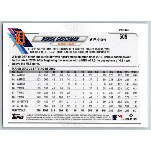 2021 Topps Baseball Complete Set Robbie Grossman #509 Tampa Bay Rays - Collectible Craze America