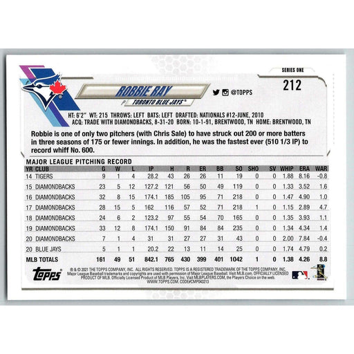 2021 Topps Baseball Complete Set Robbie Ray Toronto Blue Jays #212 - Collectible Craze America