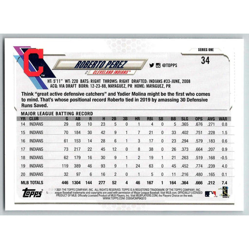 2021 Topps Baseball Complete Set Roberto Perez Cleveland Indians #34 - Collectible Craze America