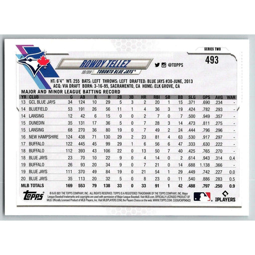 2021 Topps Baseball Complete Set Rowdy Tellez #493 Tampa Bay Rays - Collectible Craze America