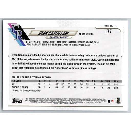 2021 Topps Baseball Complete Set Ryan Castellani RC Colorado Rockies #177 - Collectible Craze America