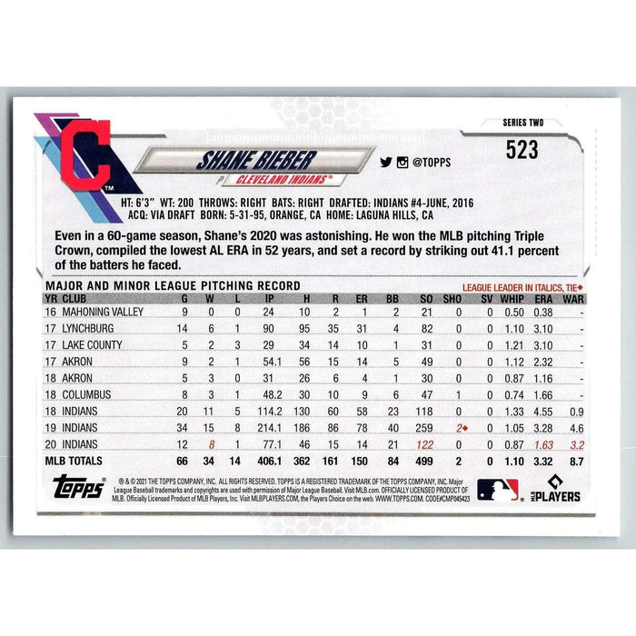 2021 Topps Baseball Complete Set Shane Bieber Cleveland Indians #523 - Collectible Craze America